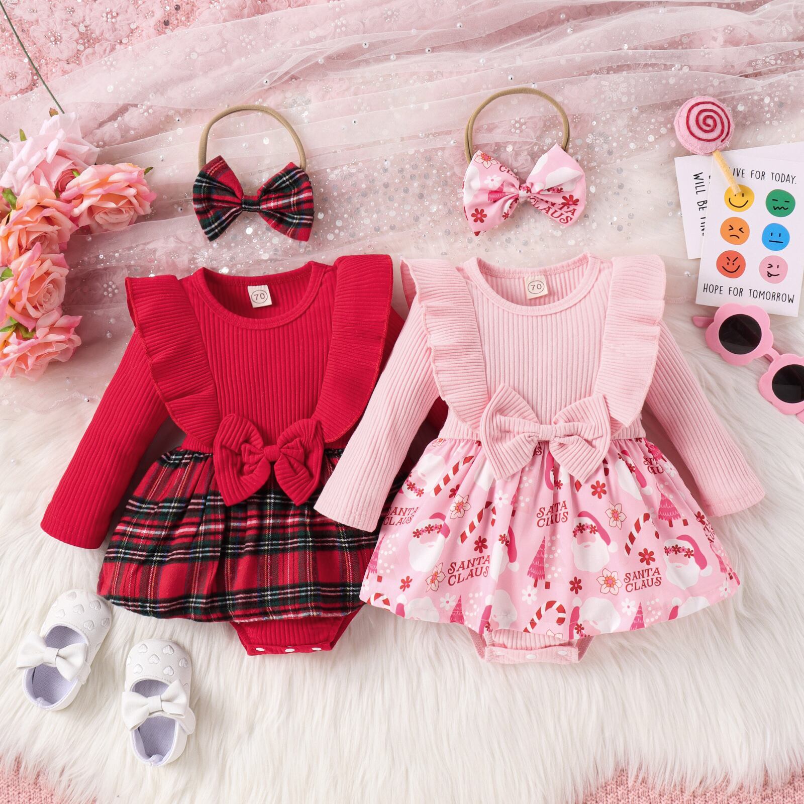 2点セット☆送料無料☆ピンクの水玉ボレロ風スタイ&ふりふりベビー