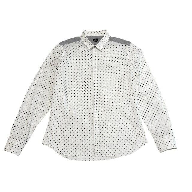 古着 ピーエス ポールスミス PS Paul Smith 長袖シャツ クリーニング済み ドット柄 白×グレー メンズ Lサイズ