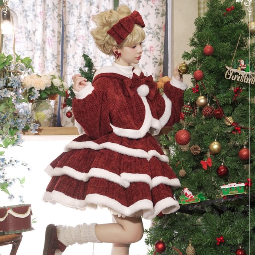 夢かわいい クリスマスコーデ セットアップ ケープ ジャンパースカート