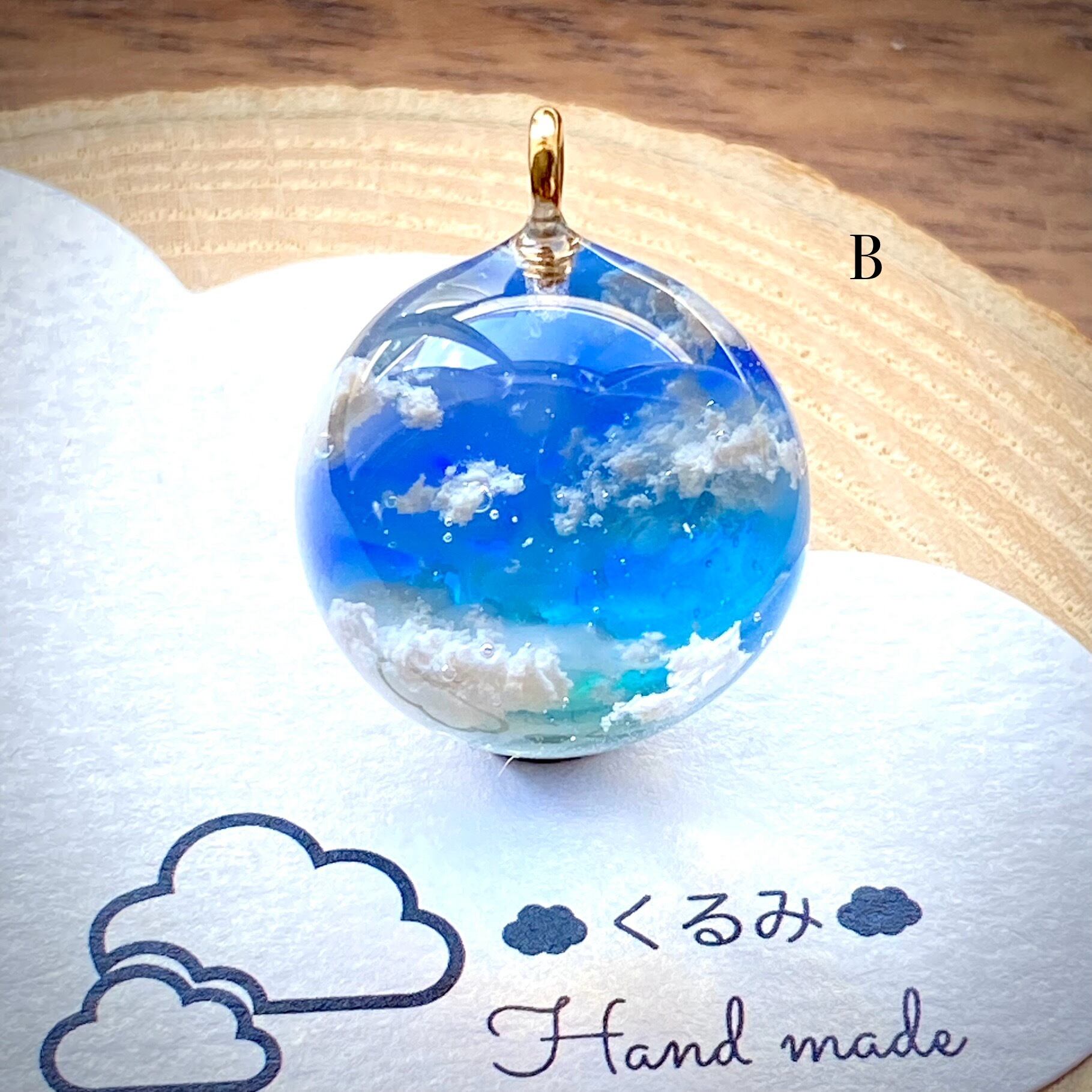 空&雲ペンダント まん丸 青空 20mm B ゴールド