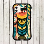 受注生産 iPhoneケース 黒い葉と花のサイケ民芸｜ボタニカル PSYF003B