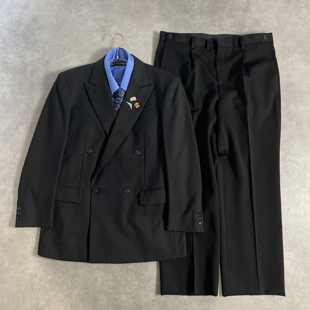 90s ヴィンテージ スーツ ダブル セットアップ ピンズvol.79 黒青
