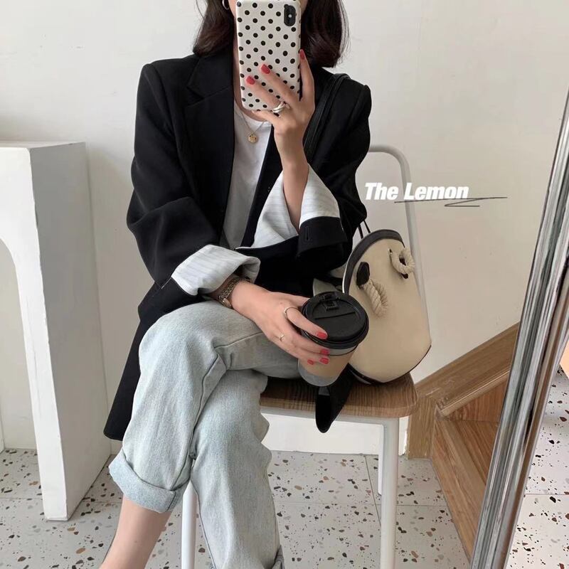 ストライプブレストルーズジャケット スプリングトップス レディース 春物 ビッグFスモールZ韓国61936459539