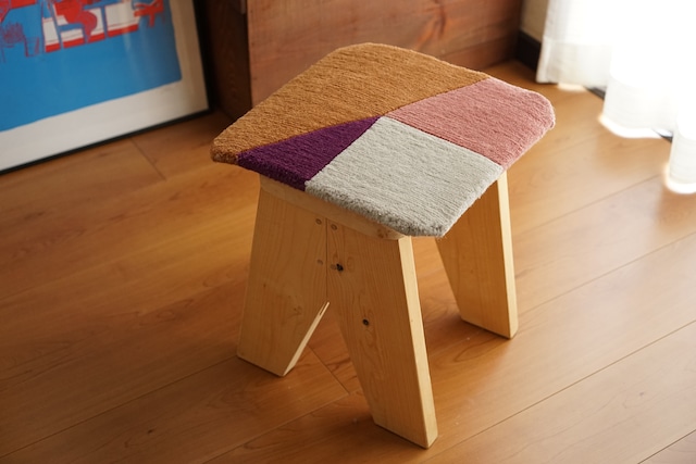 【COLOR BLOCK d 3】色彩が響き合うモダングリッド_手織りチェアパッド 34×34cm［60knot］（Type d 3 ：ベリー＆ショコラ）