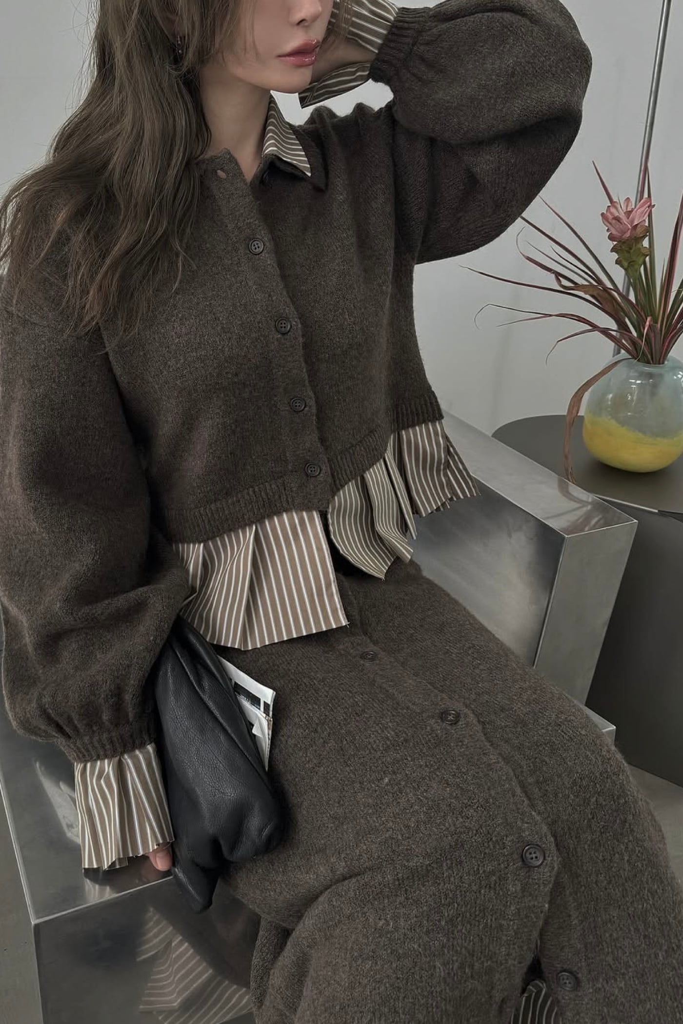 トップス shirt docking frill cuffs knit CD WILLFULLY（ウィルフリー）の「shirt docking frill cuffs knit CD