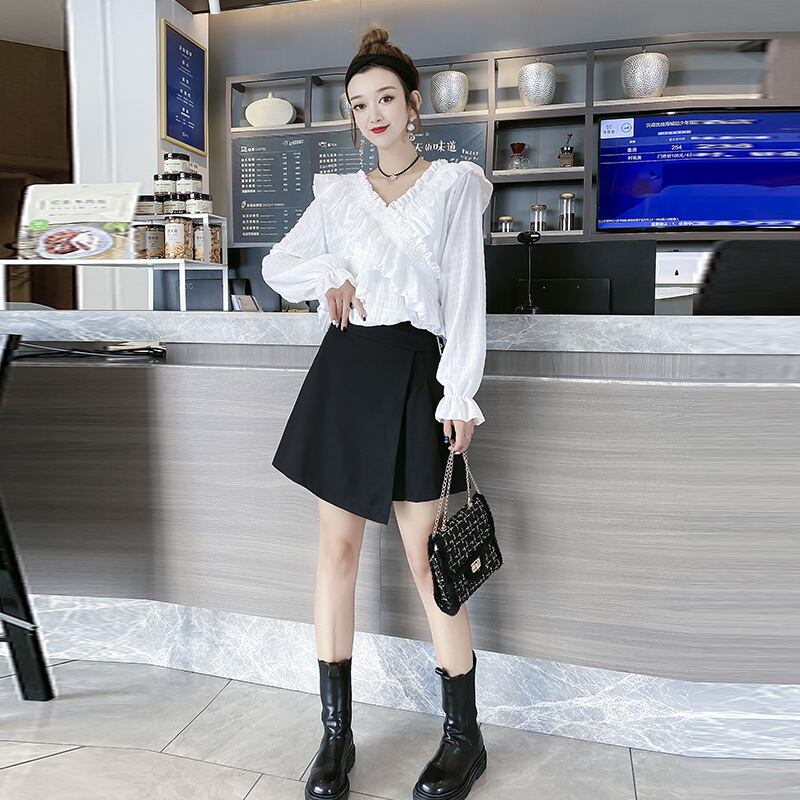 オータムブラウス ルーズ薄手スカート 大きめサイズ 秋物 ミックスインファッション22535887812