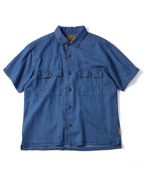 gym master ジムマスター ライトデニムシャツ メンズ 半袖シャツ コットン100％ デニムシャツ ヒッコリー カジュアル アウトドア 春夏 G721751
