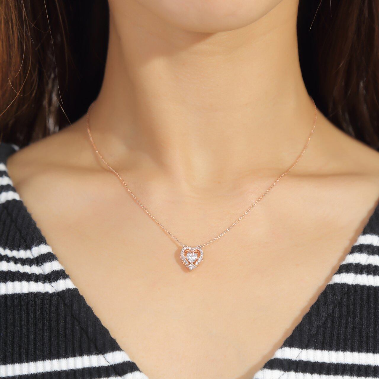 ハート型K14PGダイヤモンド 0.12ct ベネチアンネックレス 【公式通販】