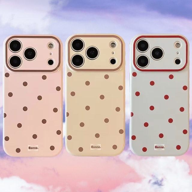 ドット柄 サイド ハート iPhoneケース (ピンク/ベージュ/ブルー) | スマホケース iPhone ケース アイフォンケース | 機種 iPhone 13 14 15 16 17 Pro Max シリーズ