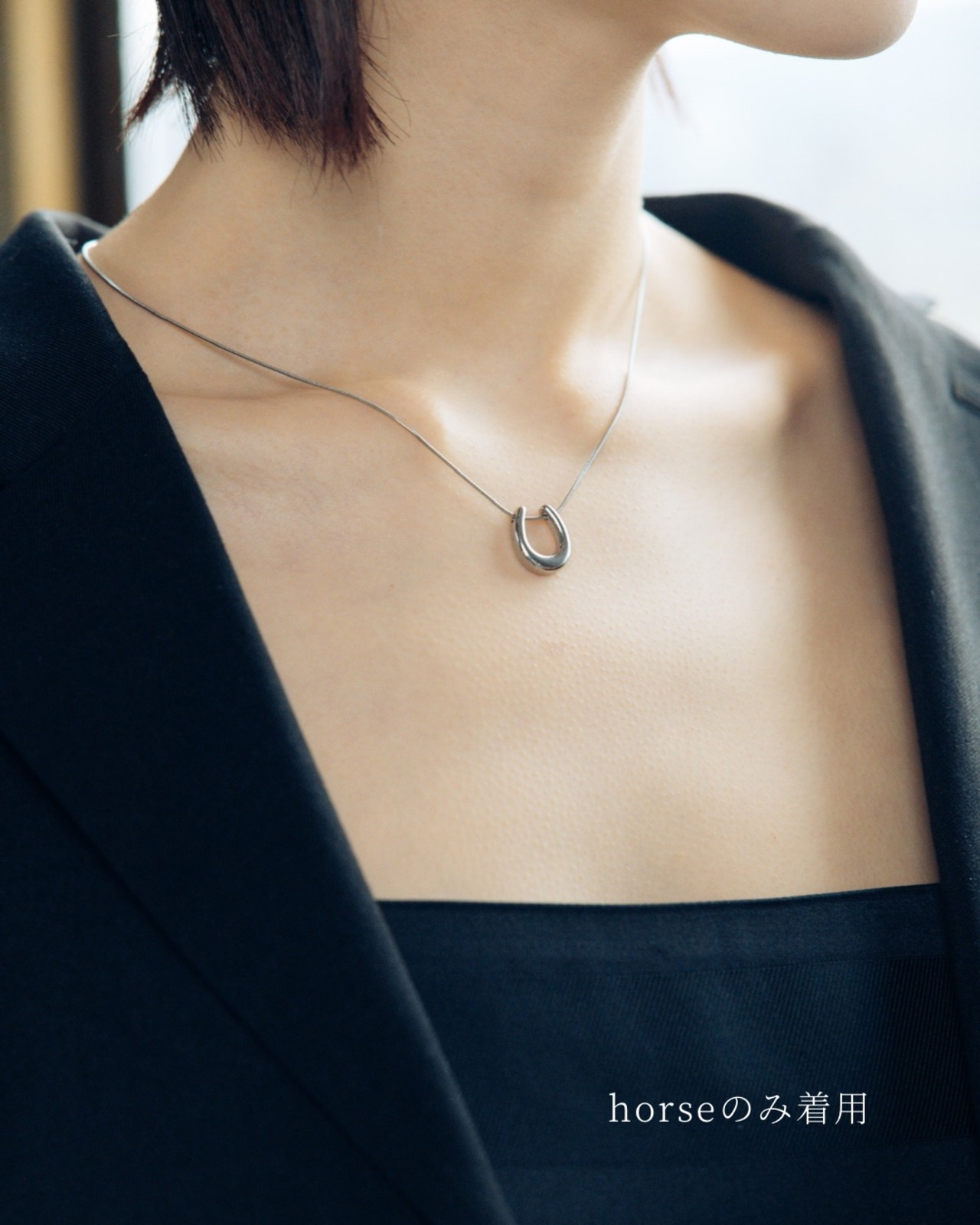 重ね付けネックレス 2本セット｜horse × dot（silver）