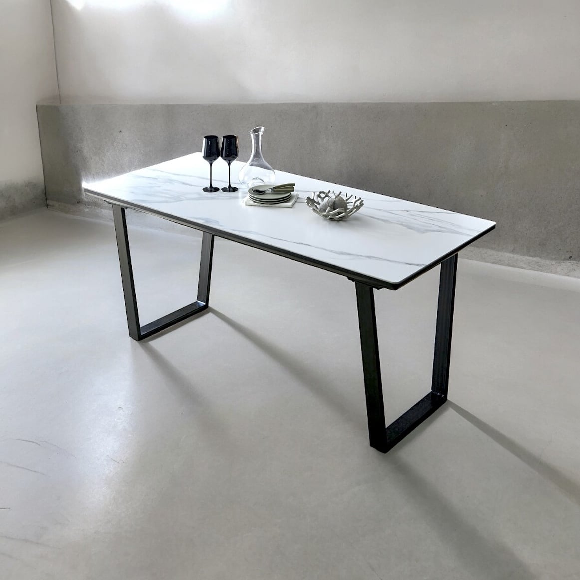 モダンデコ】ダイニングテーブル 大理石調 北欧風マーブルホワイト,140