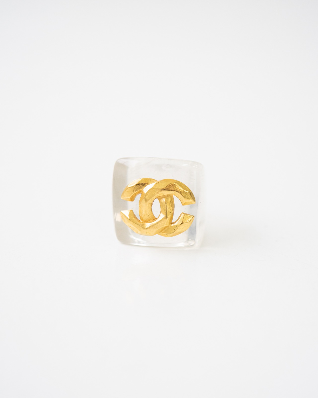 〈CHANEL〉CC Mark Clear Square Ring 1990s