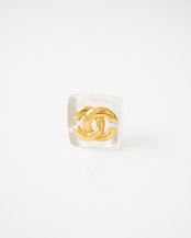 〈CHANEL〉CC Mark Clear Square Ring 1990s