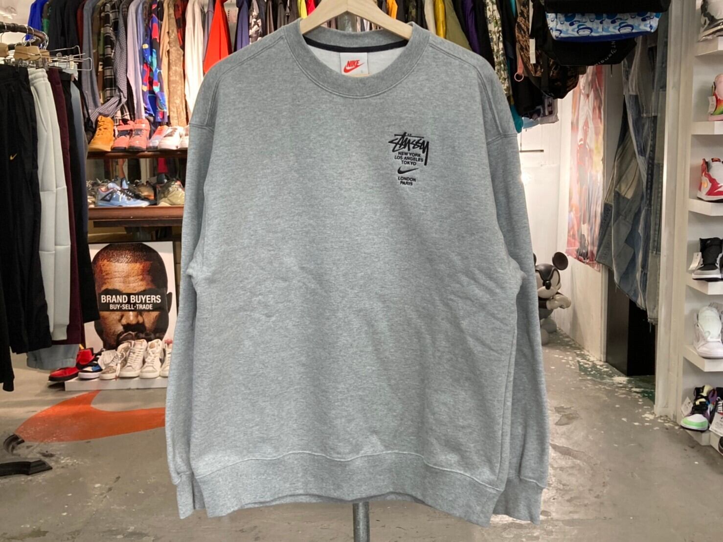 NIKE × STUSSY Fleece Crew Sweatshirt SMALL GRAY DC4198-050 