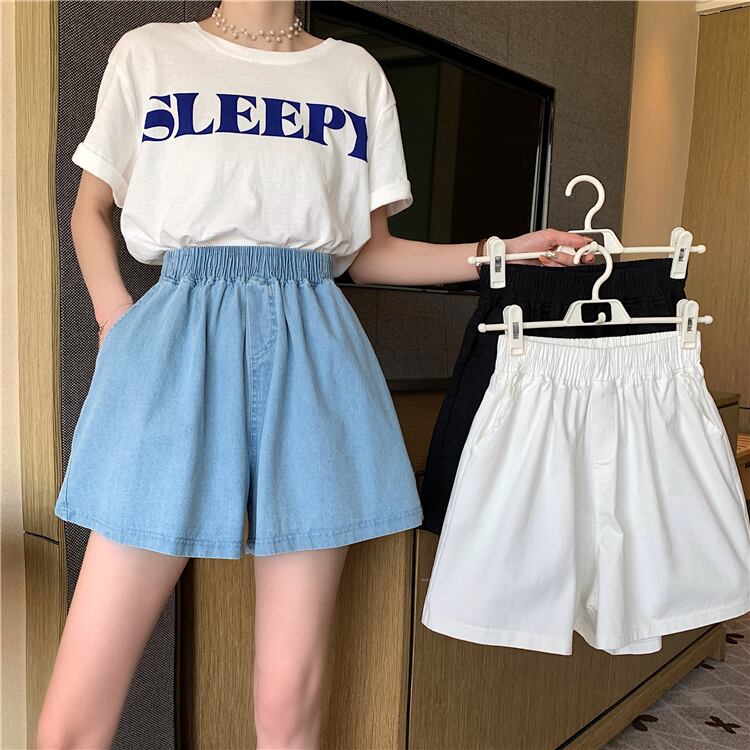 ブラックパンツ サマー薄手ルーズAラインショーツ ハイウェストウェストカジュアル 夏物 ブルマー 1号婦人24399066864