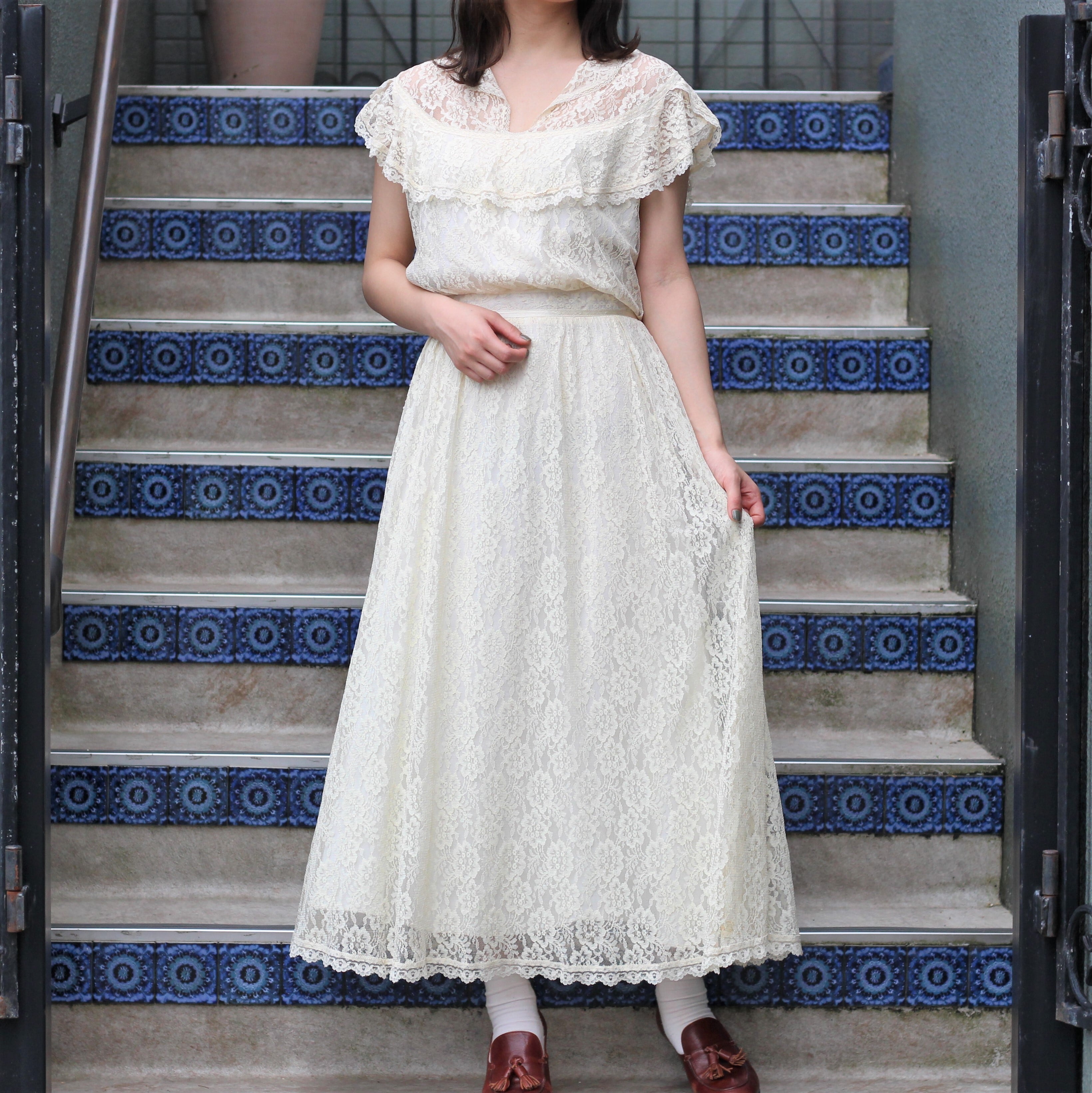 gunne sax ロングワンピース フラワー ヴィンテージ - ロングワンピース