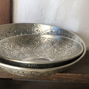 インド 手彫りのアルミボウルM 直径:約29.5cm | エンボス