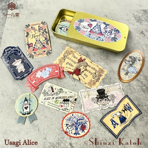 シール堂　日本製 フレークシール缶 Usagi Alice 不思議なアリス