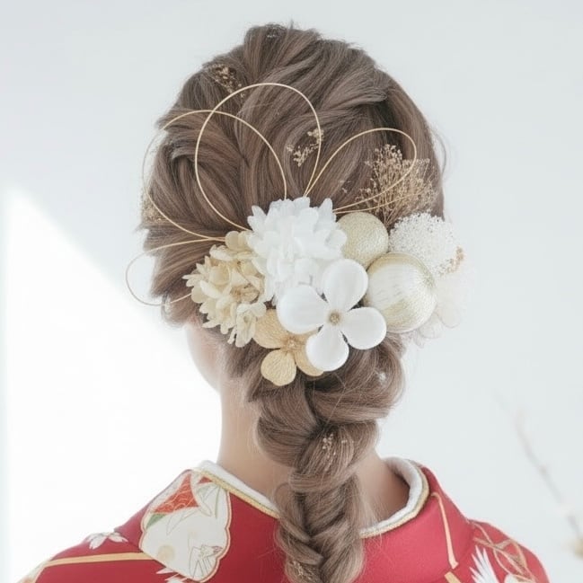 A204 白ゴールド 髪飾り 成人式 卒業式 前撮り 結婚式 水引 | 3/27まで