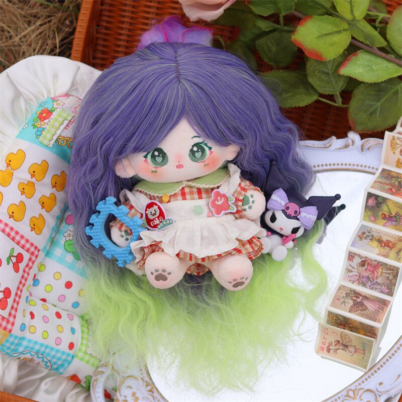 20cm ぬいぐるみ用 ウィッグ 巻き髪 ロングヘア グリーン＋パープル