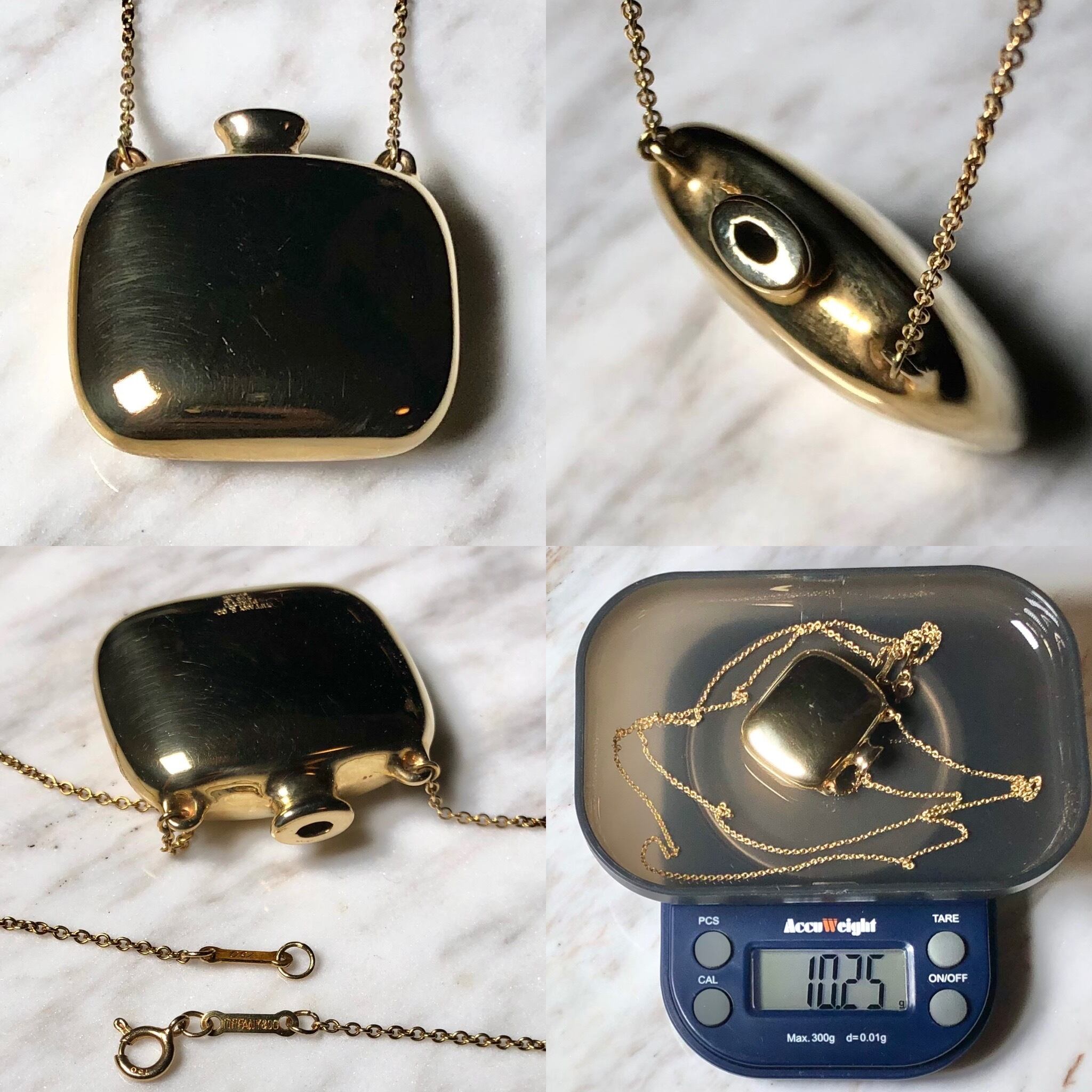 vintage TIFFANY k18 gold perfume bottle necklace designed by Elsa