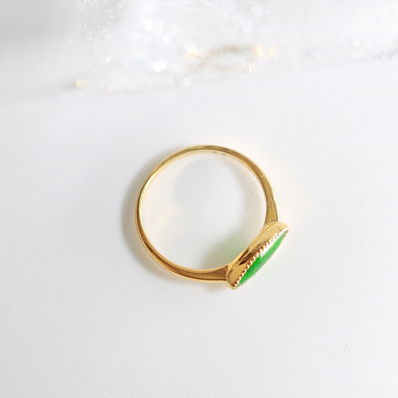 光にかざすと神秘的！ 深緑マーキス翡翠 K10YGリング A貨翡翠 jd_rg1455