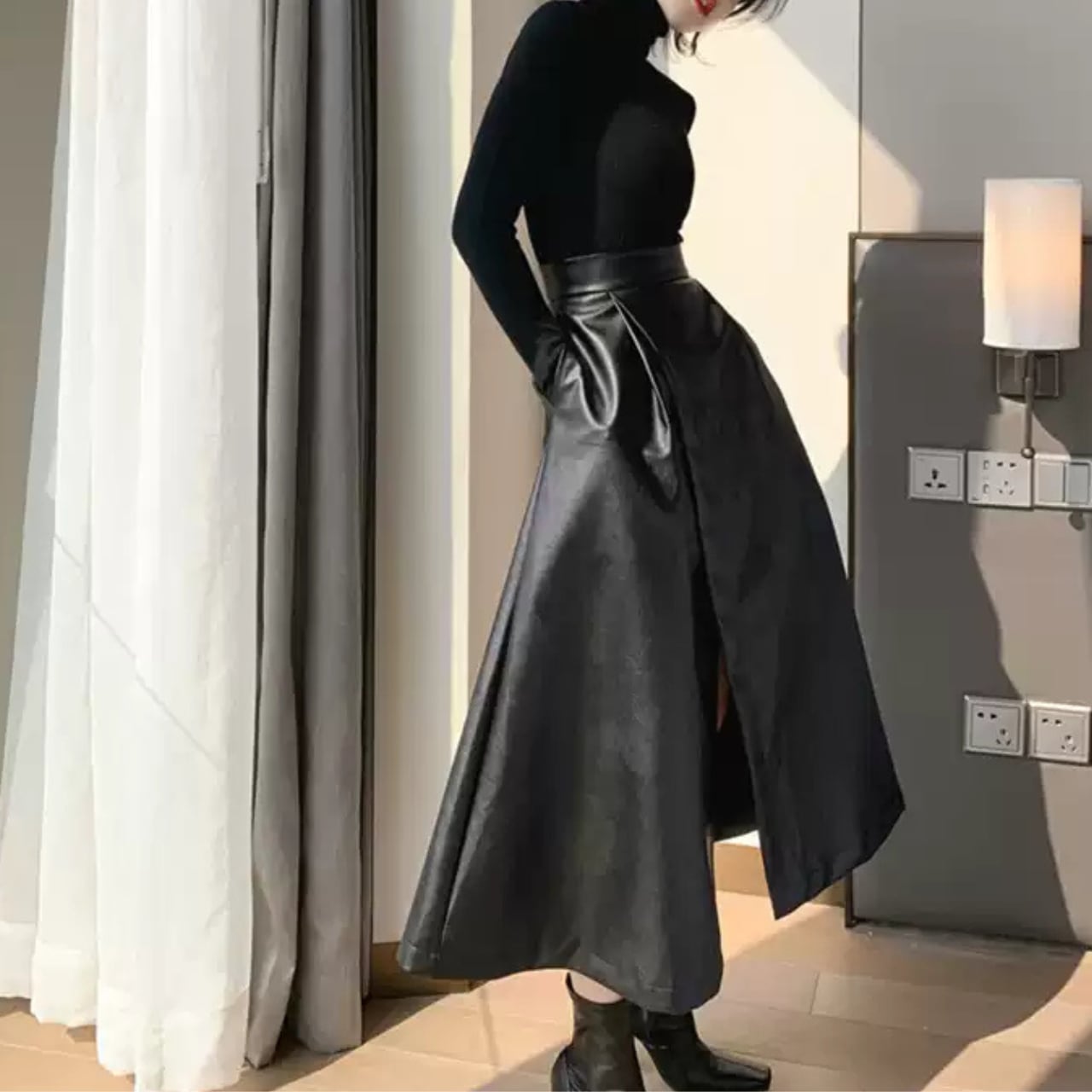 ハイウエスト Aライン フェイクレザー スカート 341164