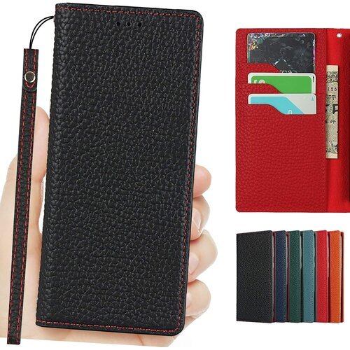 Cavor Xperia PRO-I 2021 XQ-BE42 ケース手帳型 Xperia PRO-I 財布型 カバー XQ-BE42 手帳型ケースXperia PRO-I携帯 カバー Xperia PRO-Iカード収納 ケース ライチ紋真皮 付きの専属ストラップ同梱なので タンド機能 軽量 耐久性 便利 多機能 落下保護 ブラック 1178