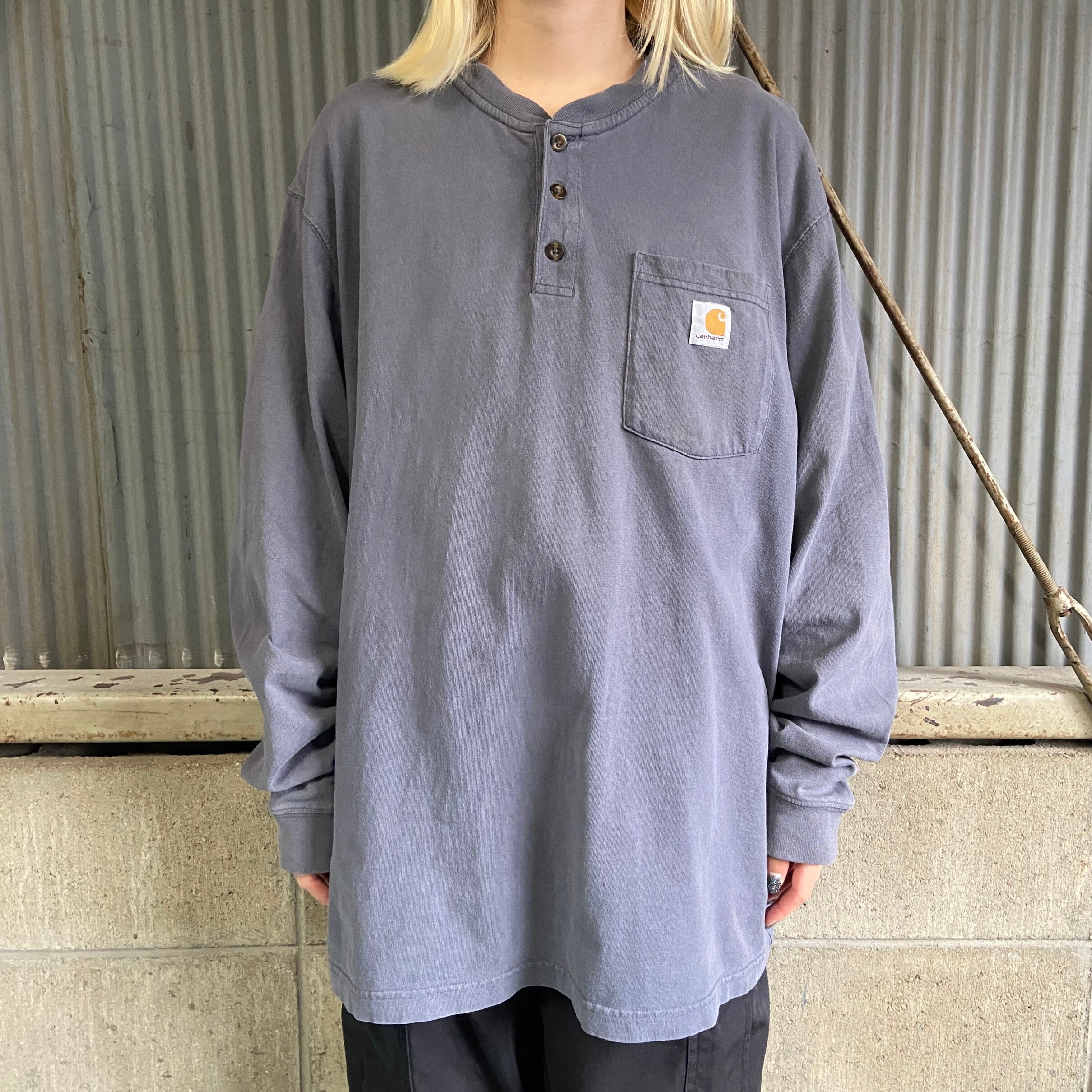 Carhartt カーハート ヘンリーネック ワンポイントロゴ ポケット 長袖T