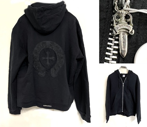 CHROME HEARTS　クロムハーツ  90年代　スウェット　フーディ　スクロールプレート ダガージップ　バックホースシューレザーパッチ　スクロールプレート　パーカー　