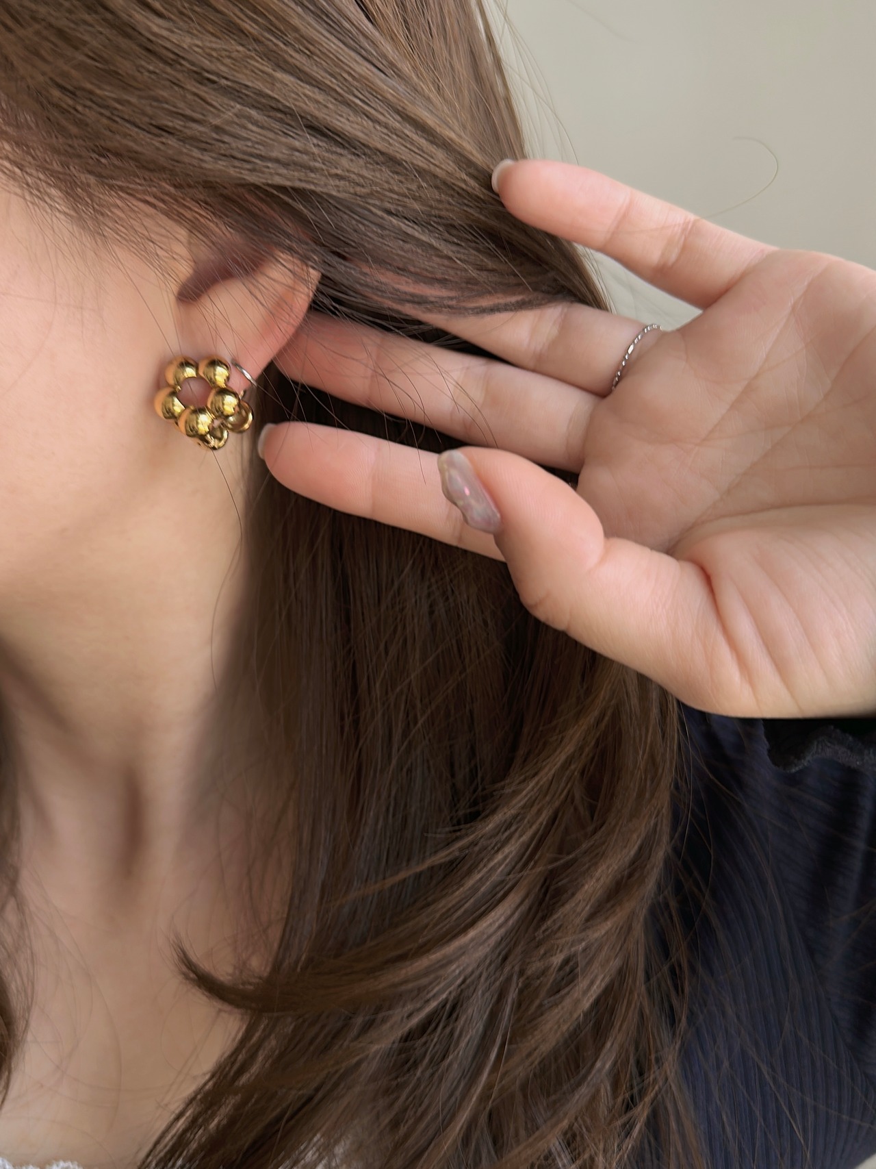 SS バイカラーフラワーピアス