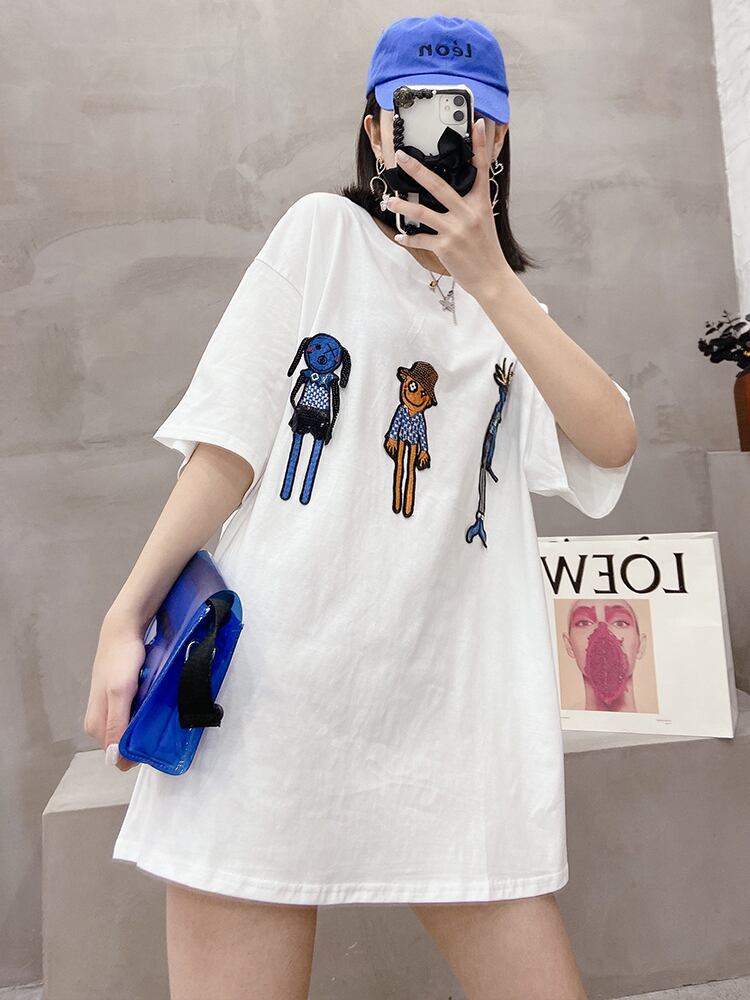 Tシャツ シャツ ルーズスタイルロングコート スプリングサマー 大きめサイズ かわいい 春物 夏物 ミックスインファッション45272786296