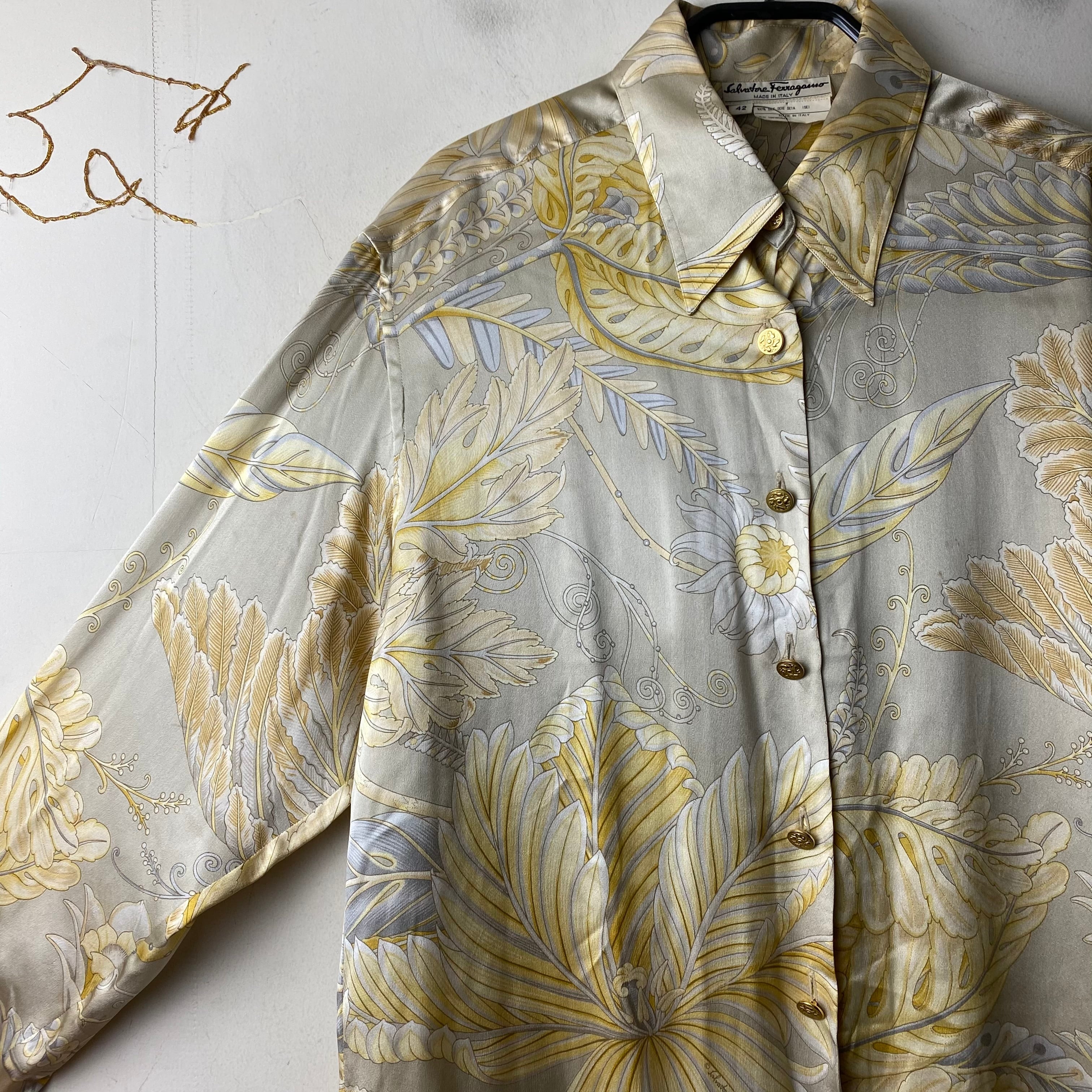 70s Salvatore Ferragamo ビンテージ シルクブラウス 上品-