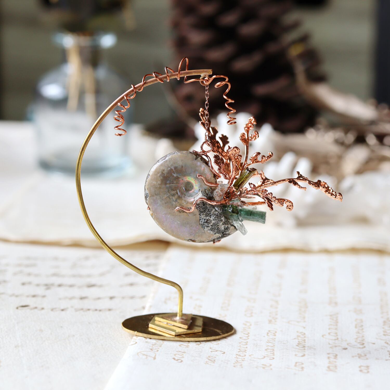 花石 witch ローズクォーツとナガミヒナゲシのスタンド オブジェ