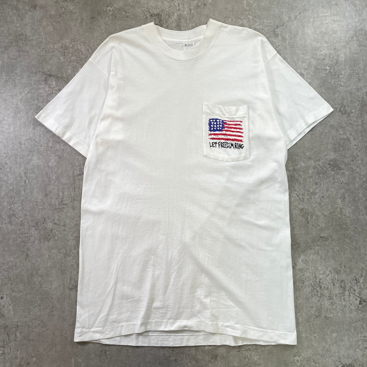 90年代 USA製 LET FREEDOM RING プリントTシャツ 胸ポケT メンズM~L