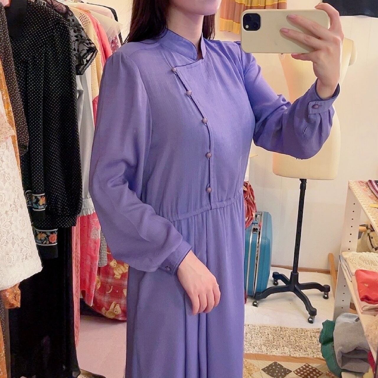 purple asymmetry button one-piece