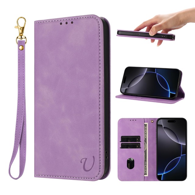 Ugazuisi兼用 AQUOS R9/R10 ケース手帳型 SoftBank SH-51F docomo SIMフリー 全対応 アクオス R10 SH51F カバー aquosr10 携帯ケース 同色ストラップ付き スマホケース スマホカバー 携帯カバー 肌触り良いレザー グネット内蔵 全面保護 耐衝撃 耐摩擦 スタンド機能 カードケース 財布型 カード入れ パープルピンク