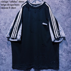 【doppio】vintage “adidas” three stripe design boro custom T-shirt