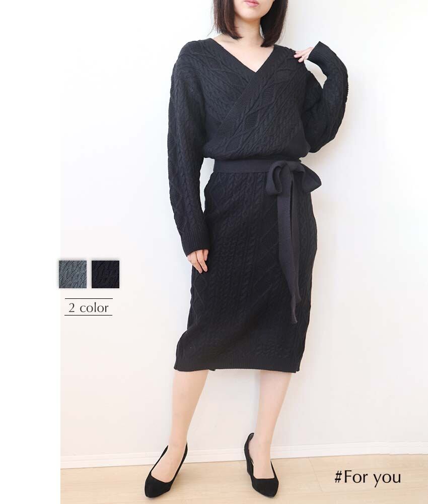 クロスデザインのニットワンピース_e0002110011