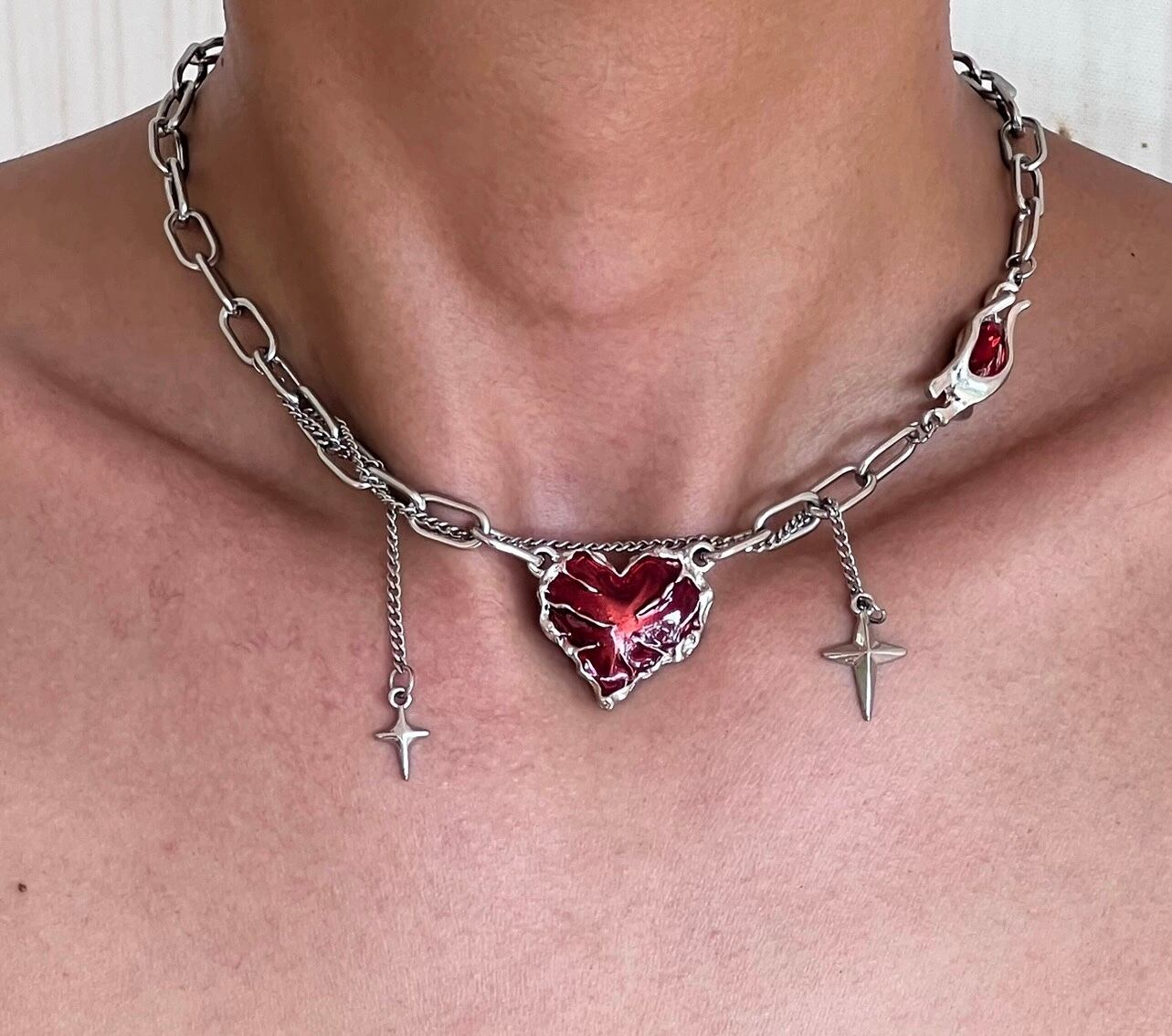 病みかわいい 個性的 ハートネックレス メンズ ユニセックス