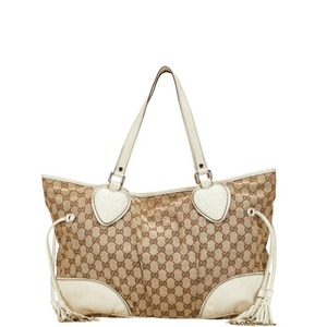 グッチ GGキャンバス トートバッグ ショルダーバッグ 211954 ベージュ ホワイト キャンバス レザー レディース GUCCI 【中古】