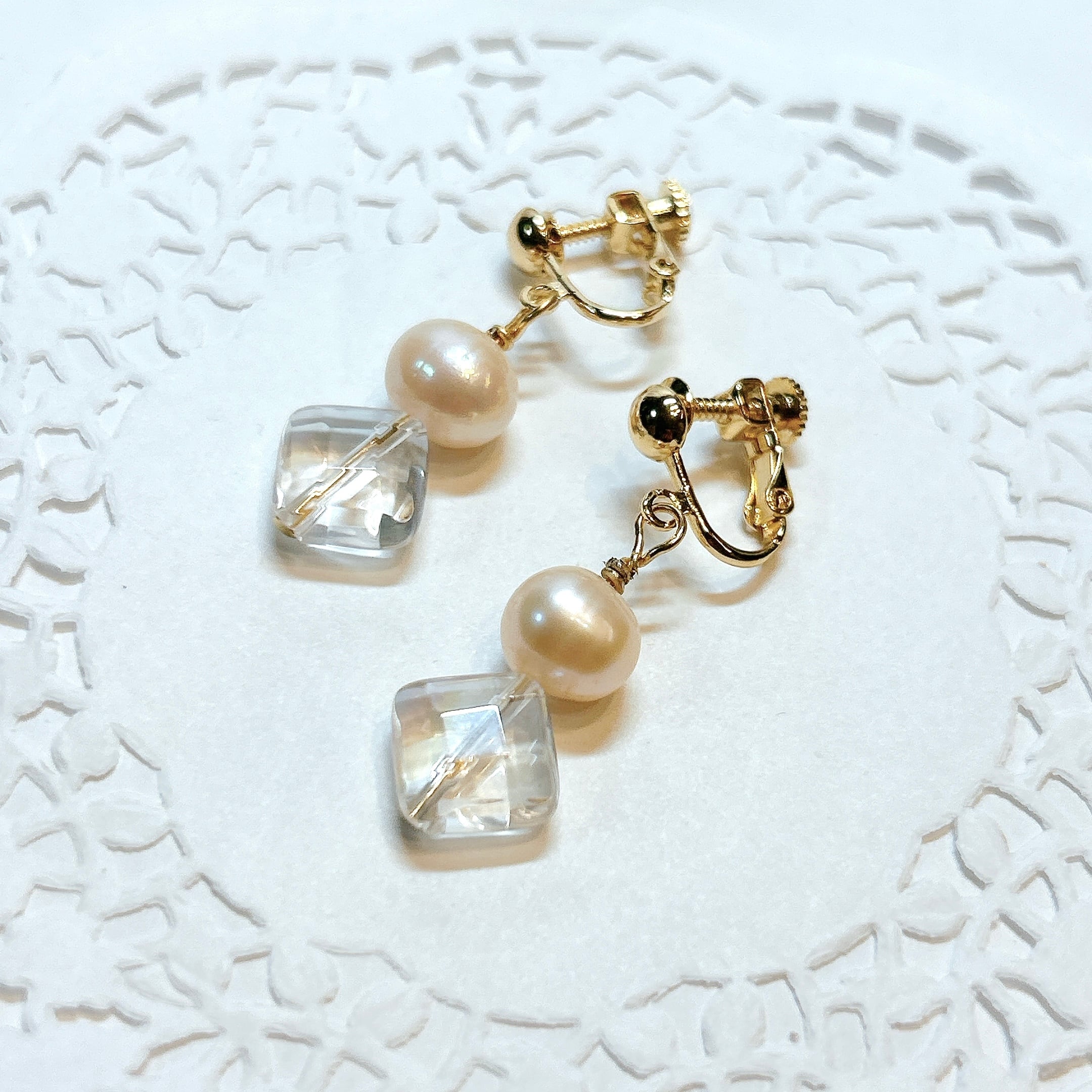 N17931】ピアス 淡水パール 水晶 アクセサリー | クリスタル・ワールド