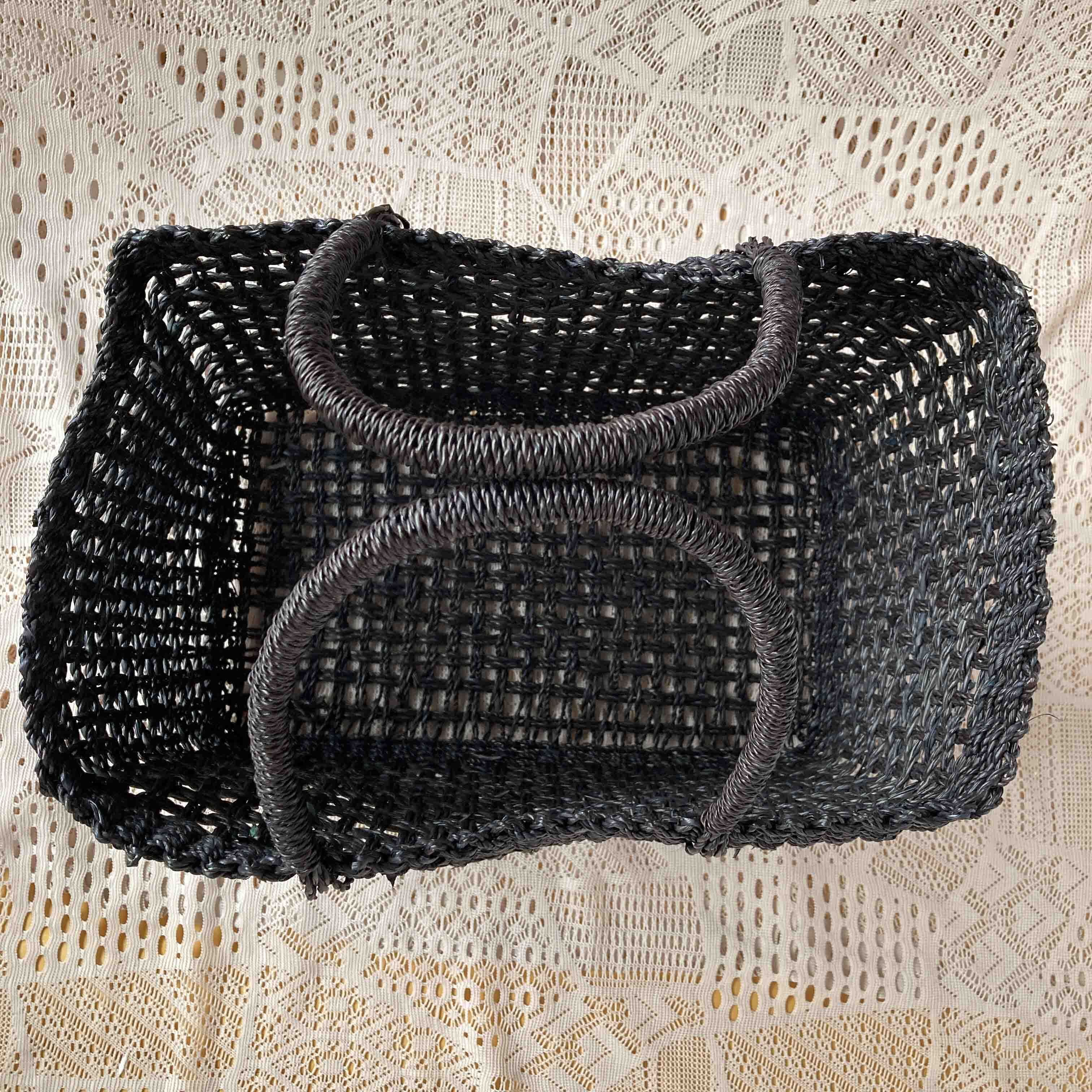 シーグラスのかごバッグ（黒L） | かごと雑貨のお店 atta
