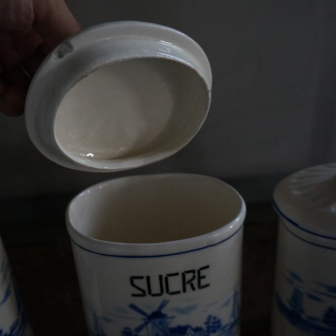 古いフランスの陶器キャニスター5点セット