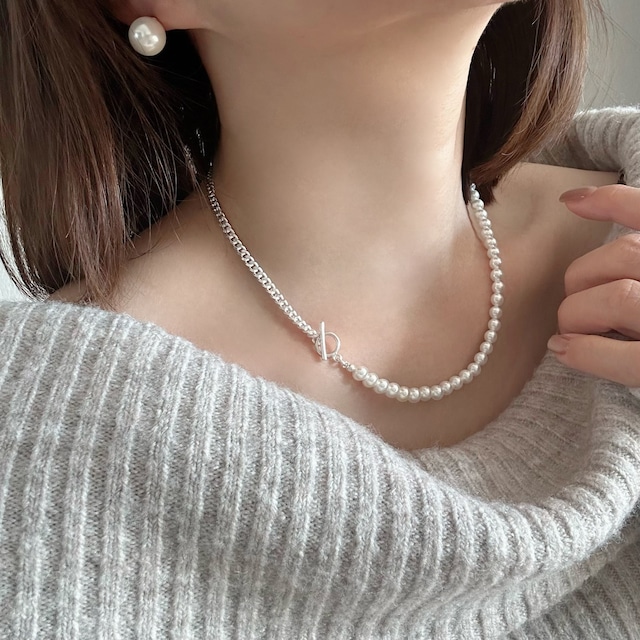 Pearl ＆  curb chain necklace ◇ NS24001