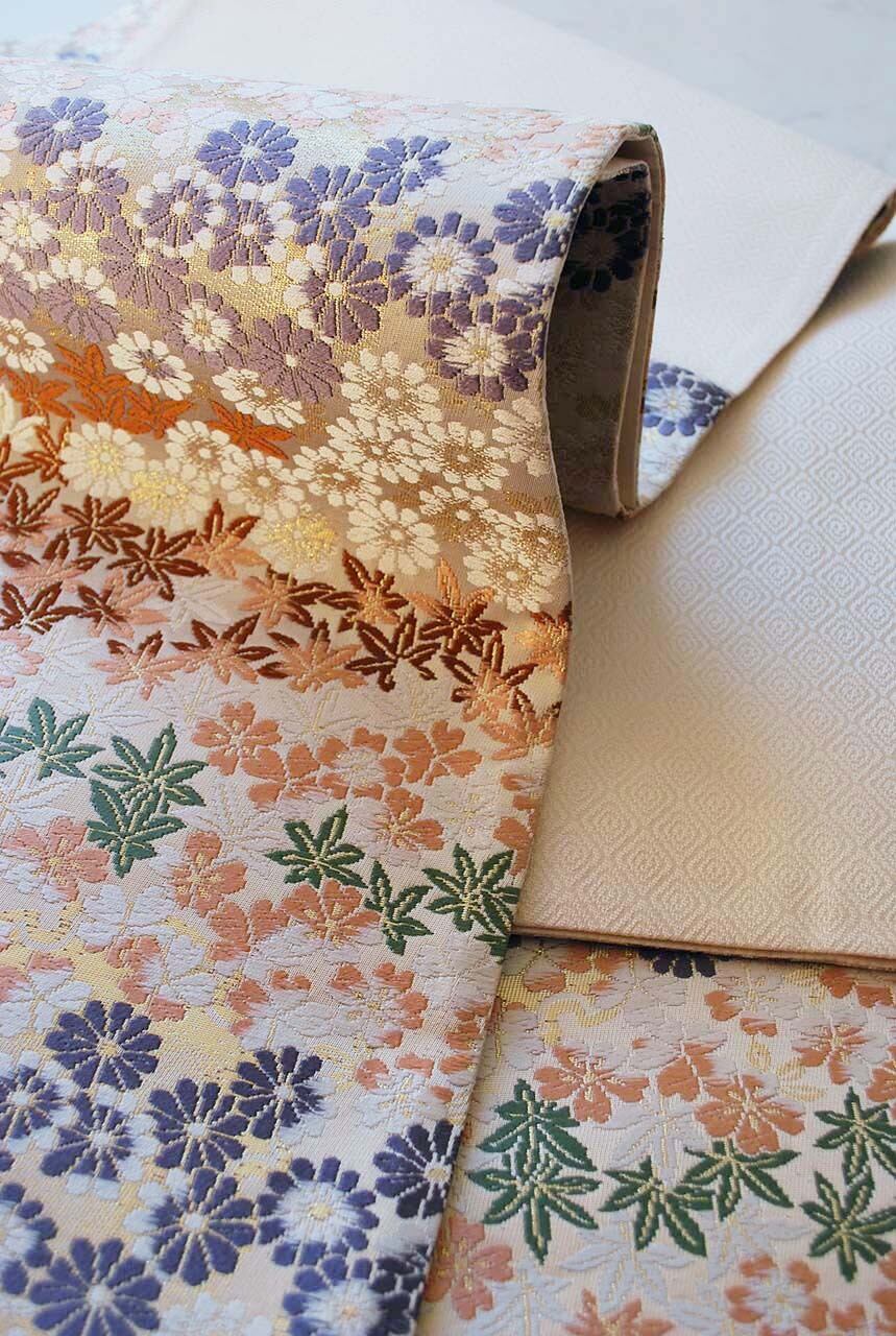 ふくろ帯】西陣製 四季花横段文 有職唐織ふくろ帯 | 大山キモノ・ちぇ