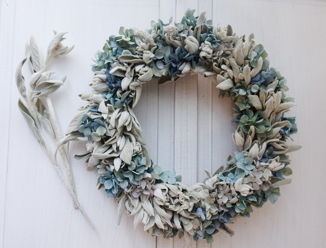 限定1点 ラムズイヤーをふんだんに使った贅沢なリース ドライフラワー Decofleur Blees