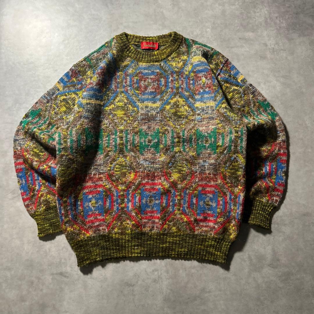 ヴィンテージ イタリア製 モヘア ウール レトロ 総柄 ニット セーター