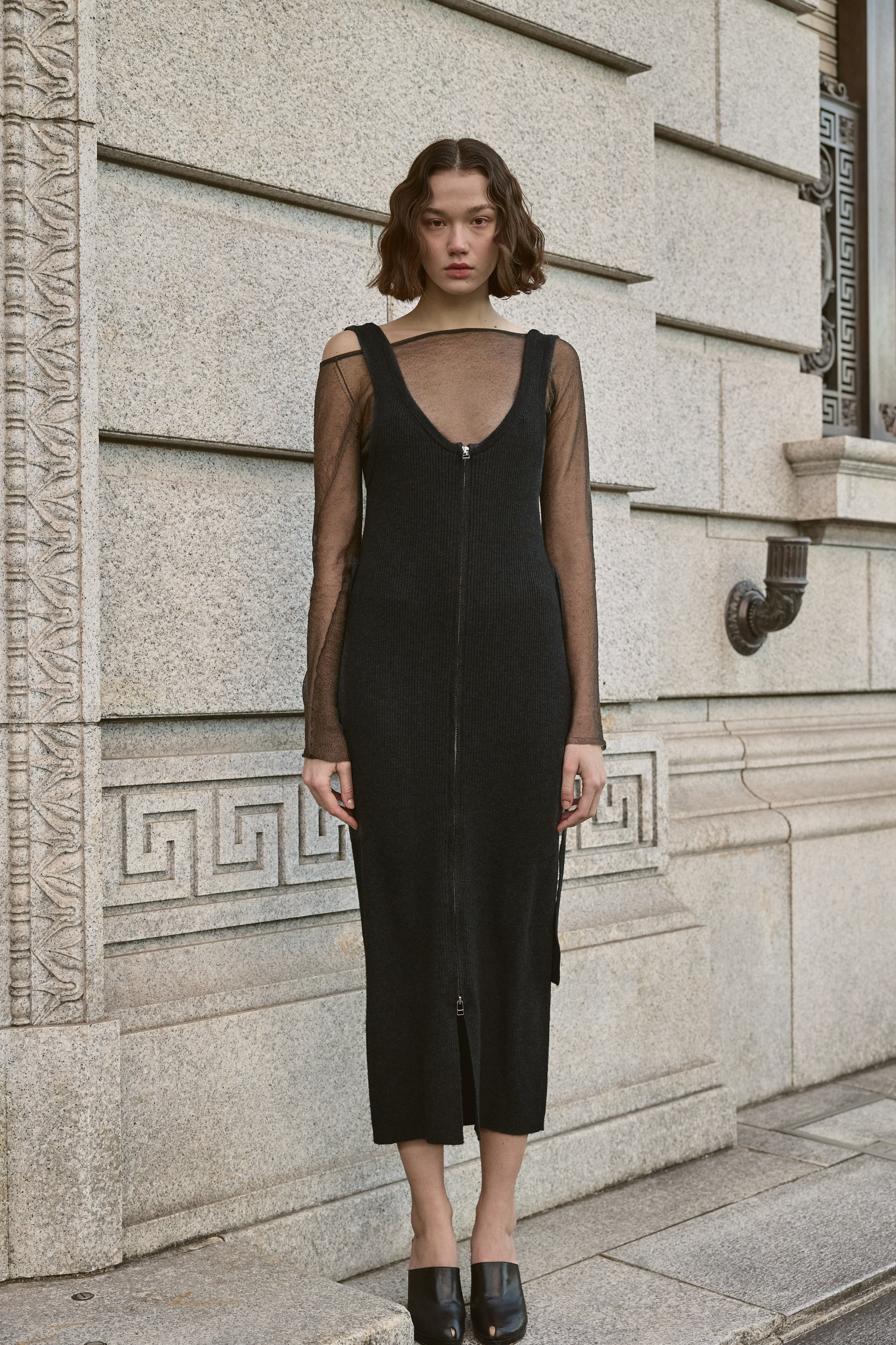 リミフゥ　20/-C Plain Stitch Chest Slit Tank RIB TANK ZIP ONE PIECE 25AWAC-004 BLACK | A CCORDION