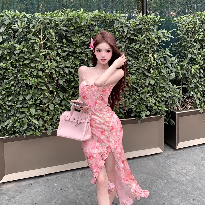 【dress】フラワー柄イレヘムキャミワンピース Q8450